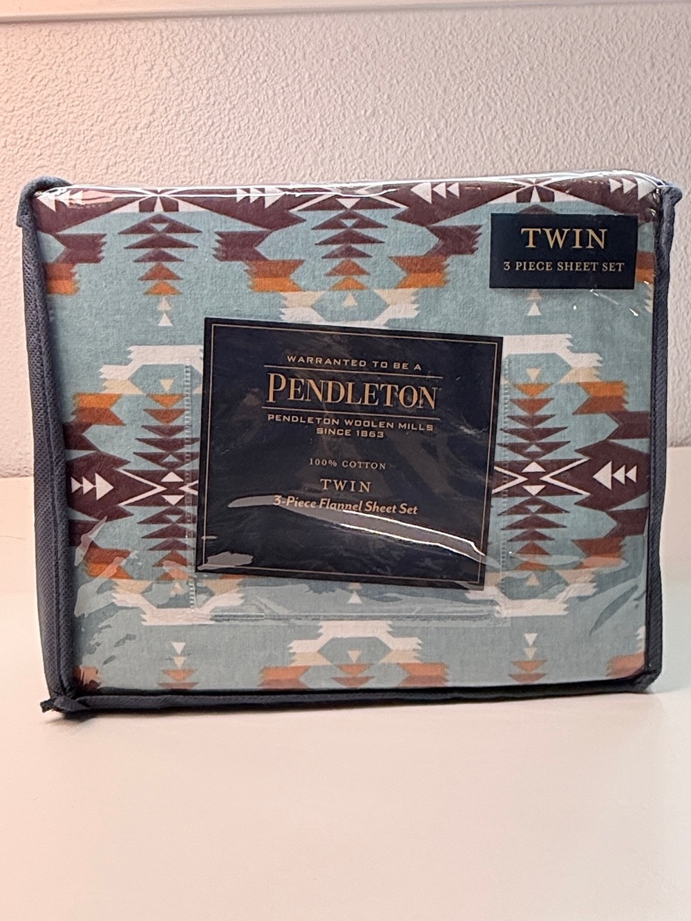 Pendleton Avra Valley 3-piece Flannel Twin Sheet Set Teal 100% Cotton NEW
